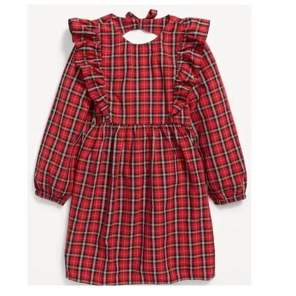 Old Navy Other - NEW Old Navy Long Sleeve Fit & Flare Ruffle-Trim Plaid Seersucker Holiday Dress